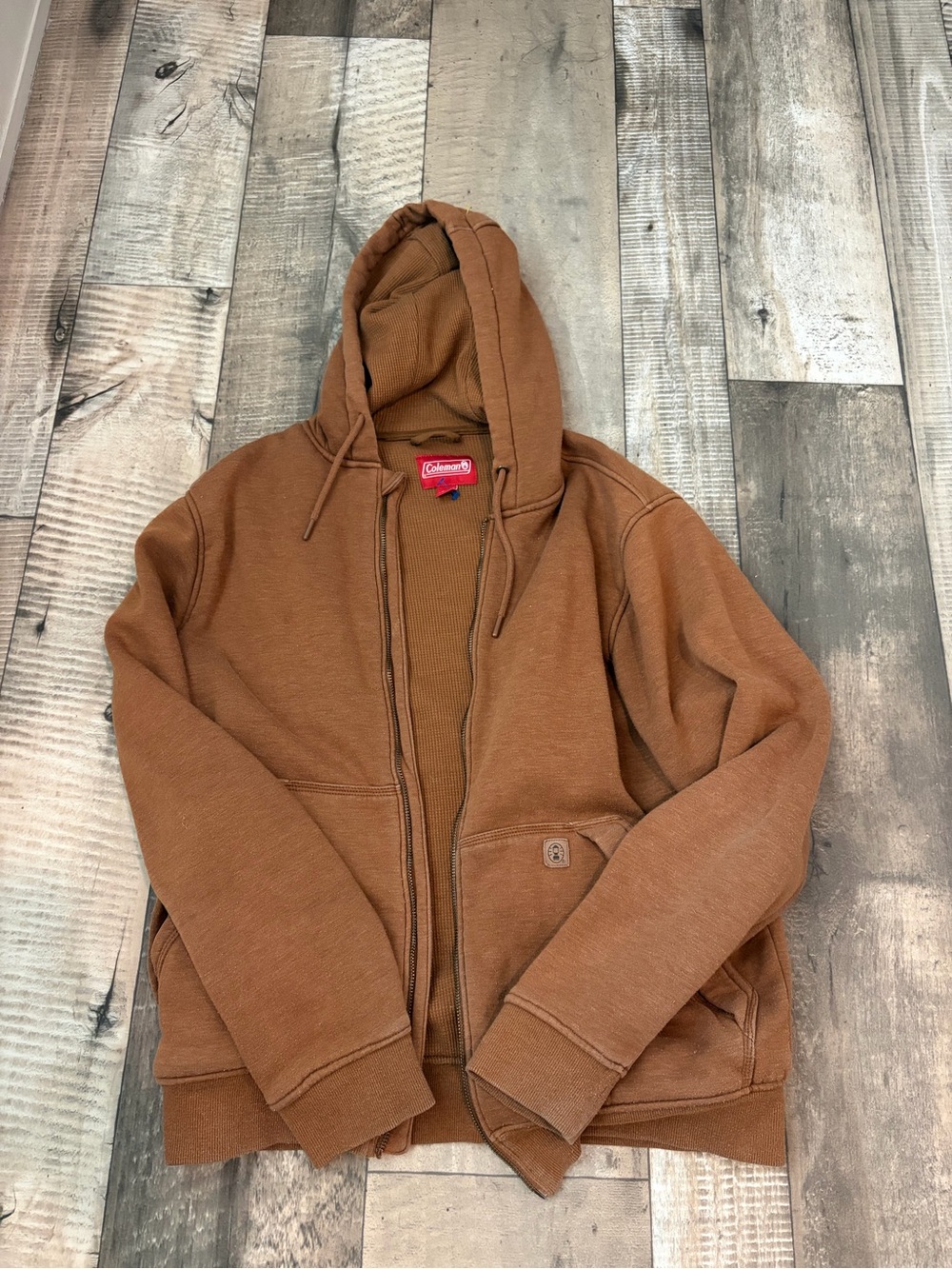 Coleman Brown Waffle-Knit Hoodie with Red Label